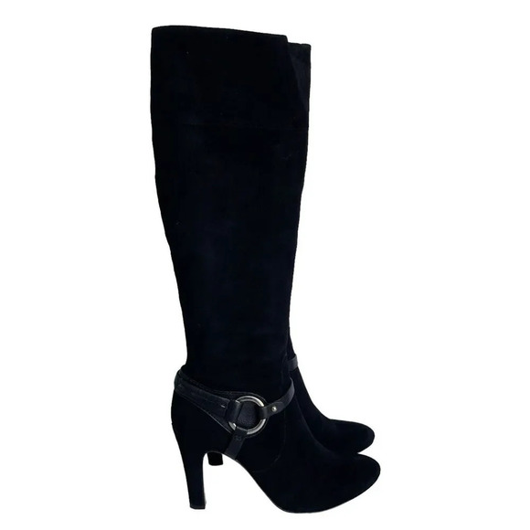 ANTONIO MELANI Knee High Boots Women’s Size 8 Black Suede Pull On Heels - Picture 1 of 6
